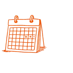 Orange hand-drawn desk calendar with dates.