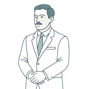 Illustration of a man wearing a suit and tie with a mustache, styled like a classic 1920s mobster.