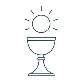 Line drawing of a chalice with a radiant circle above, symbolizing Holy Communion.
