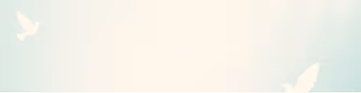 Soft gradient sky background with two white dove silhouettes in the corners.