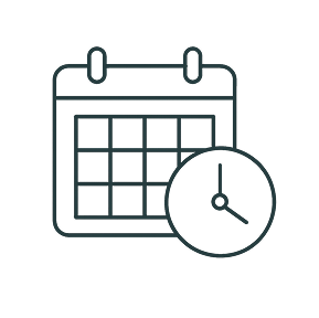 Calendar icon with a clock showing 4:00, representing date and time scheduling.