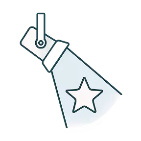 Blue and white spotlight shining down with a star shape in the beam.