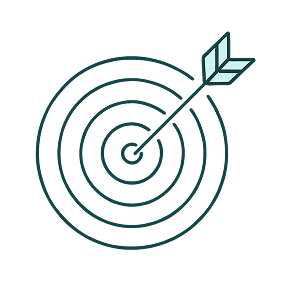 Arrow hitting the center of a target with concentric circles.
