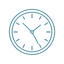 Blue line art of a stopwatch showing the time at 2:00 with a second hand pointing at 5 seconds.