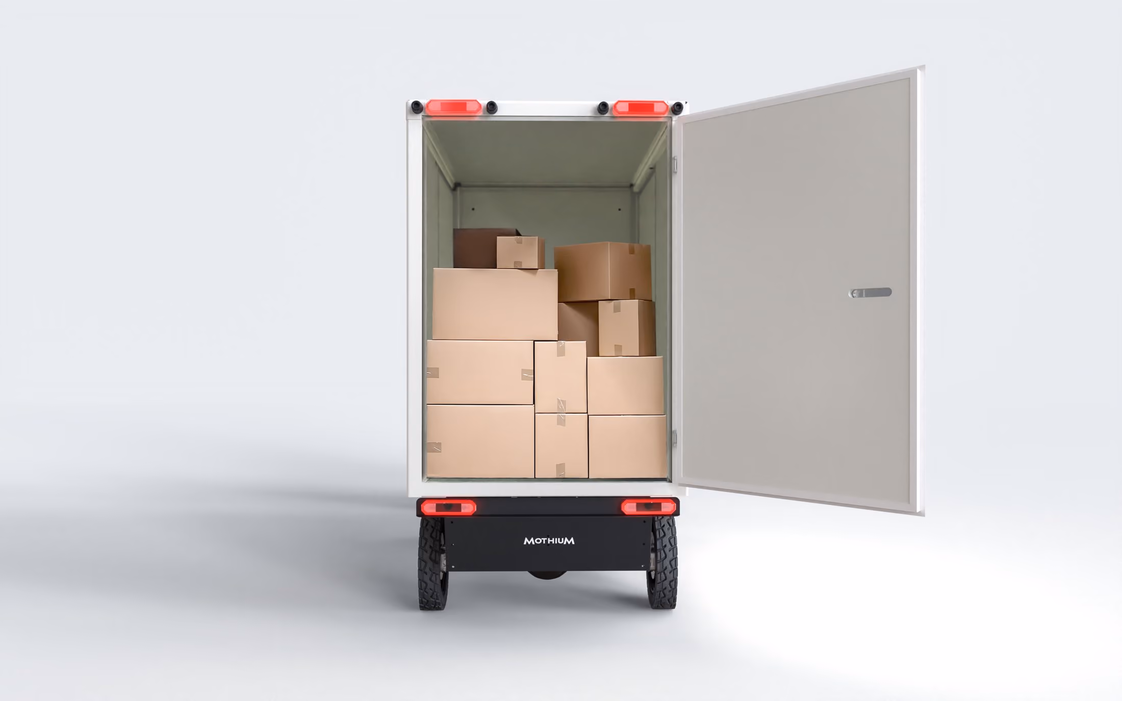 Open cargo box with parcels, ready for the round