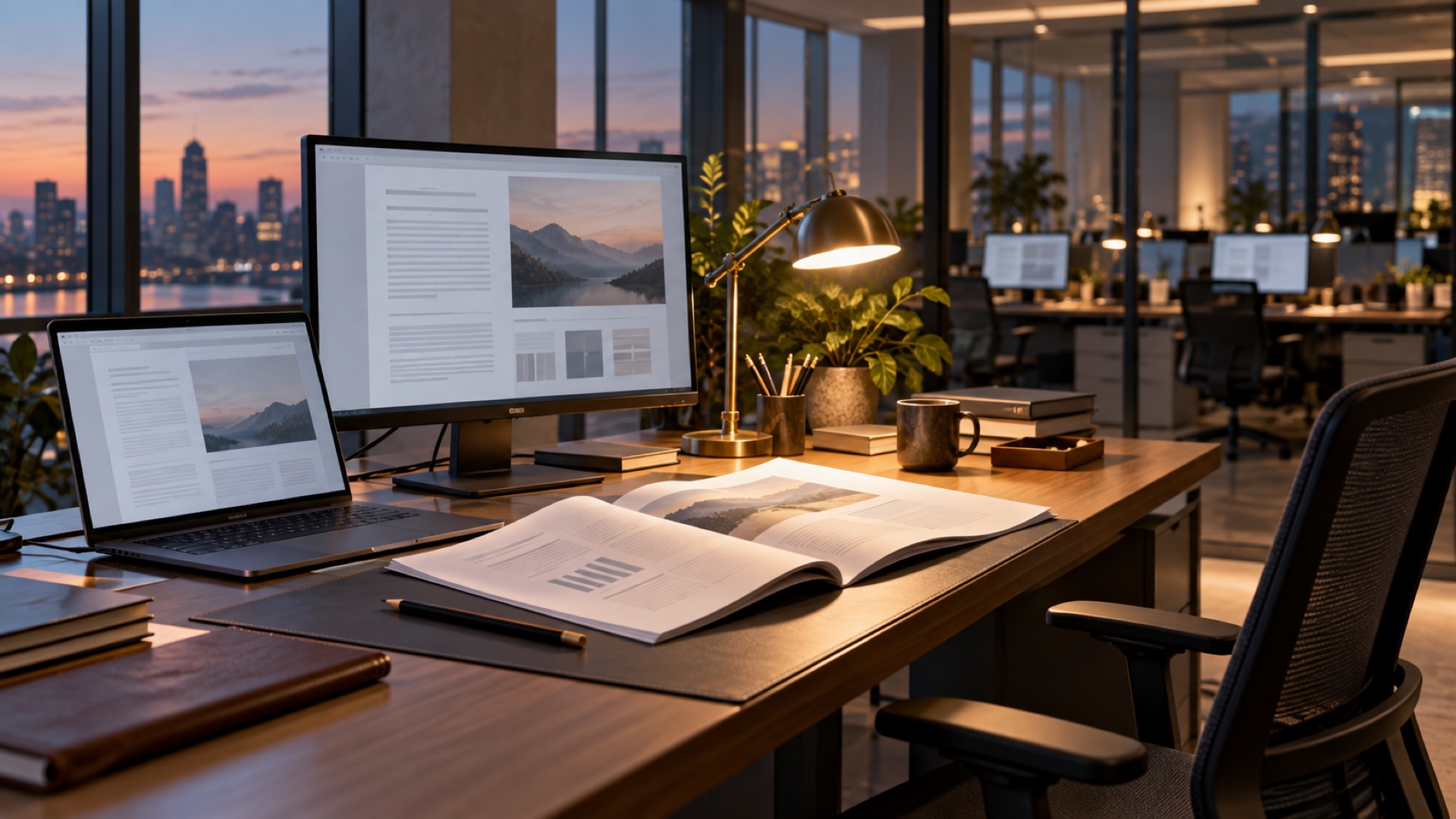 AI-generated editorial illustration of a report being reviewed beside a computer in a quiet office.