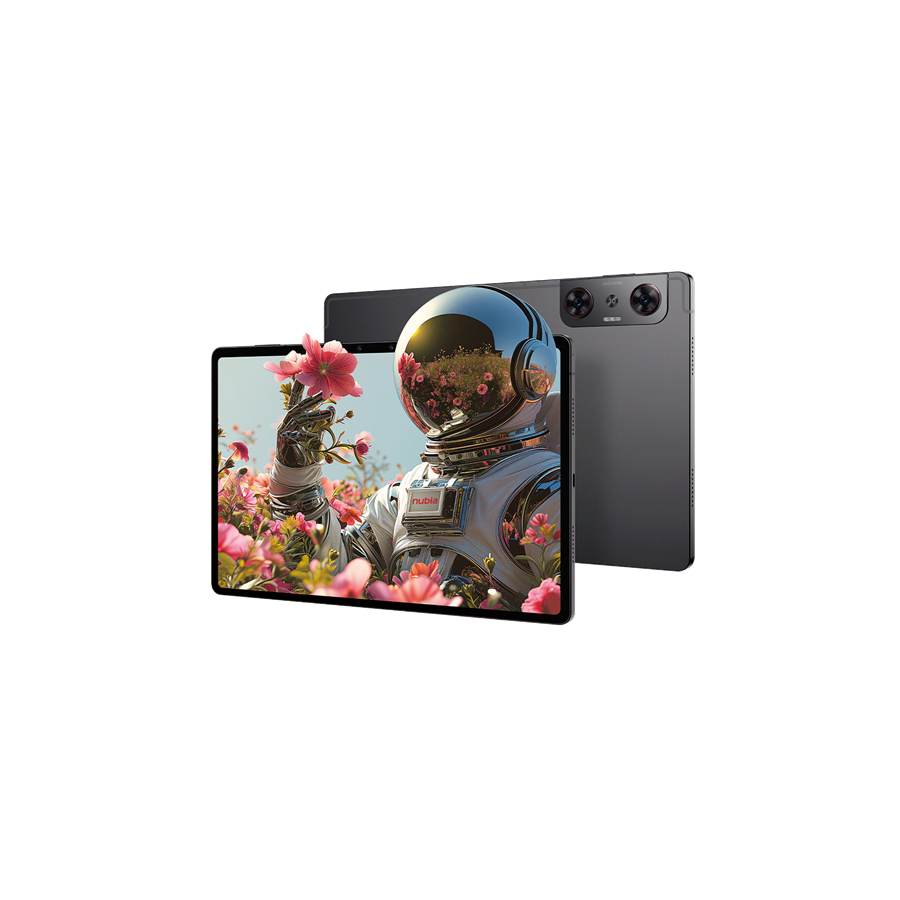 key visual f the tablet that showcases an astronaut displayed  in 3D. In the background you see the backside with has a stereo camera.