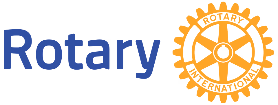 Rotary International logo with blue text and an orange gear wheel emblem.