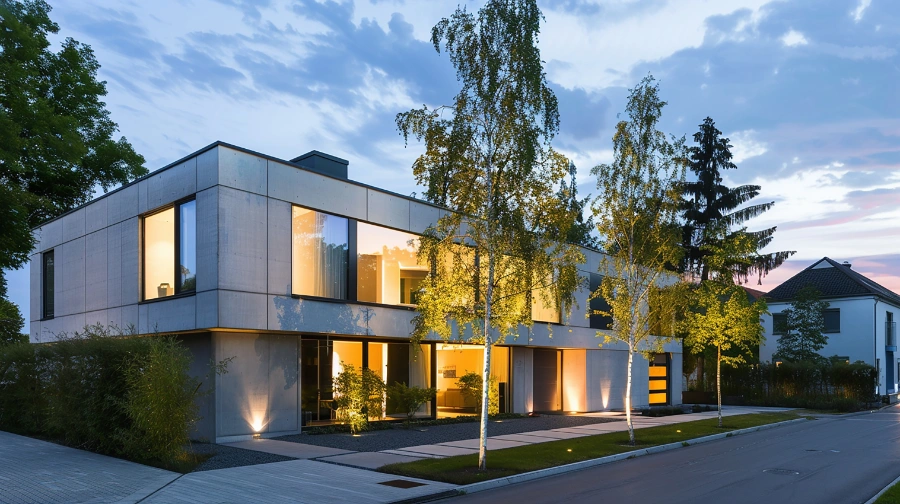 Modern contemporary home at dusk, showcasing Monarch Buyers Agents' transparent advice and expert insights