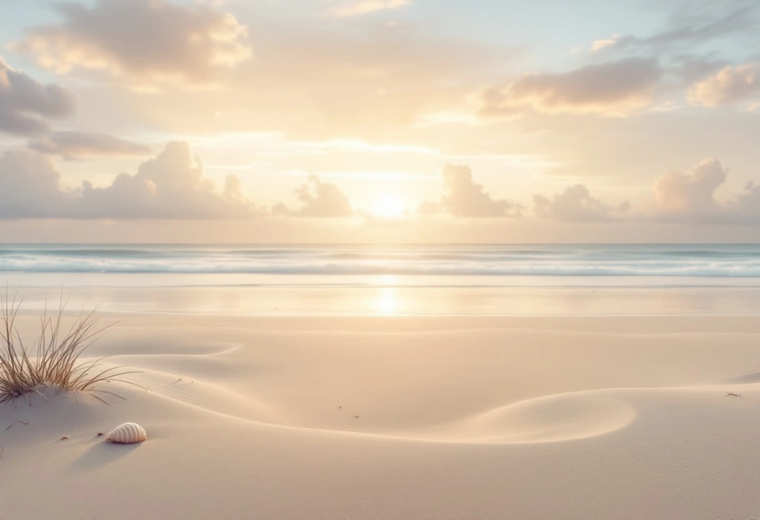 Peaceful sunrise over soft sand beach, representing calm, stress-free property buying experience with Monarch Buyers Agents
