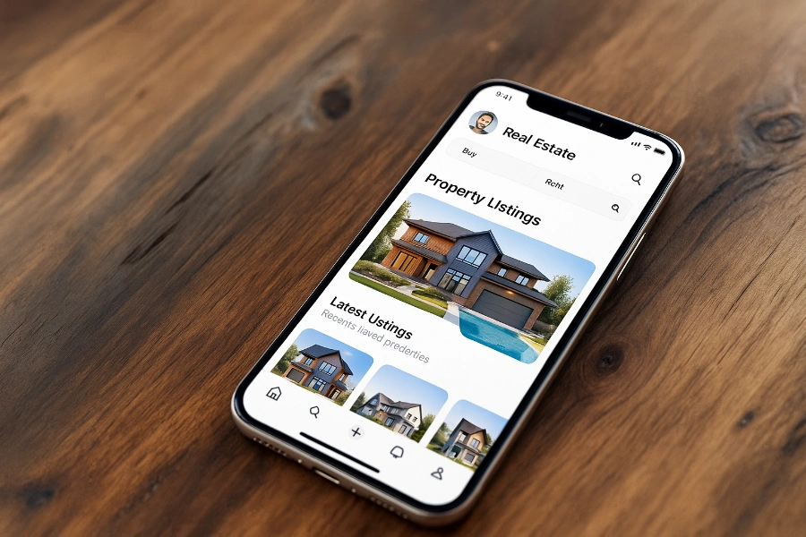 Property search app displaying local real estate listings, supporting Monarch Buyers Agents client property search process