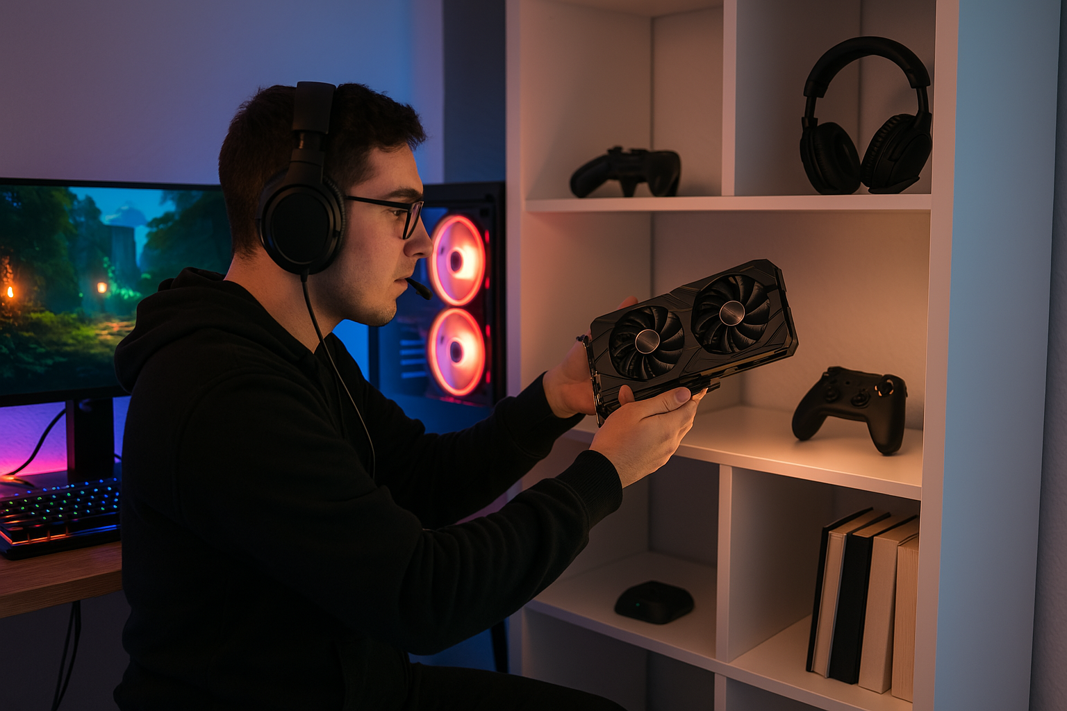 A gamer finding an excess GPU on a shelf in his office and considering donating it to GPUs for Good.