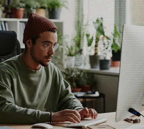 man working at computer