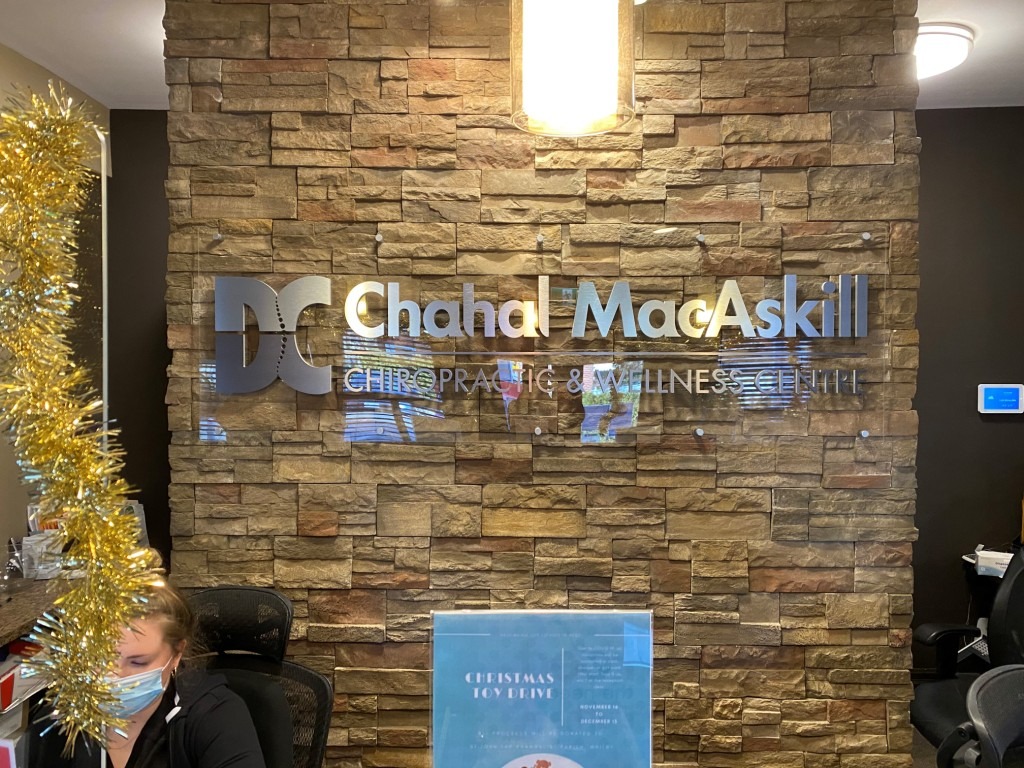 Custom interior business signage Whitby Ontario office lobby