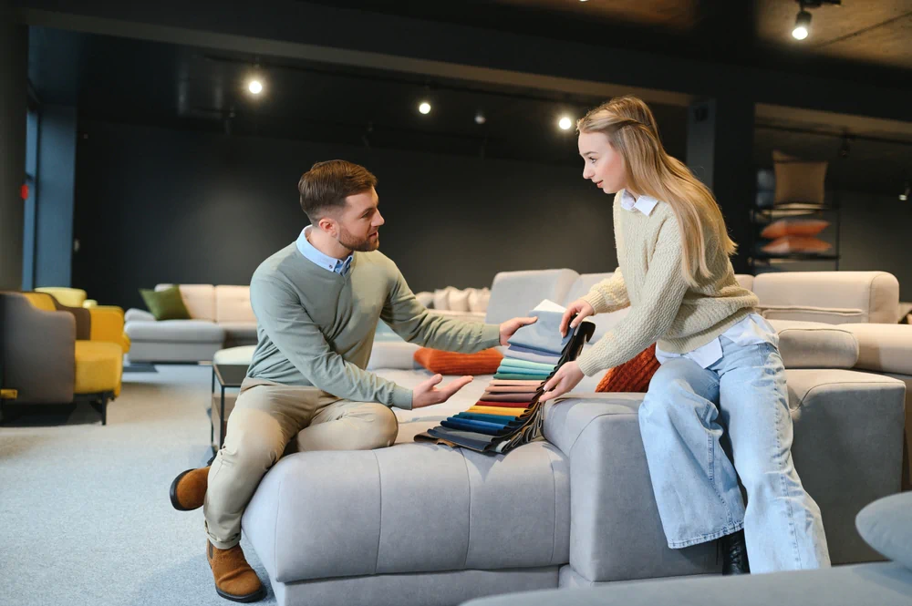 Couple shopping for furniture in a store
