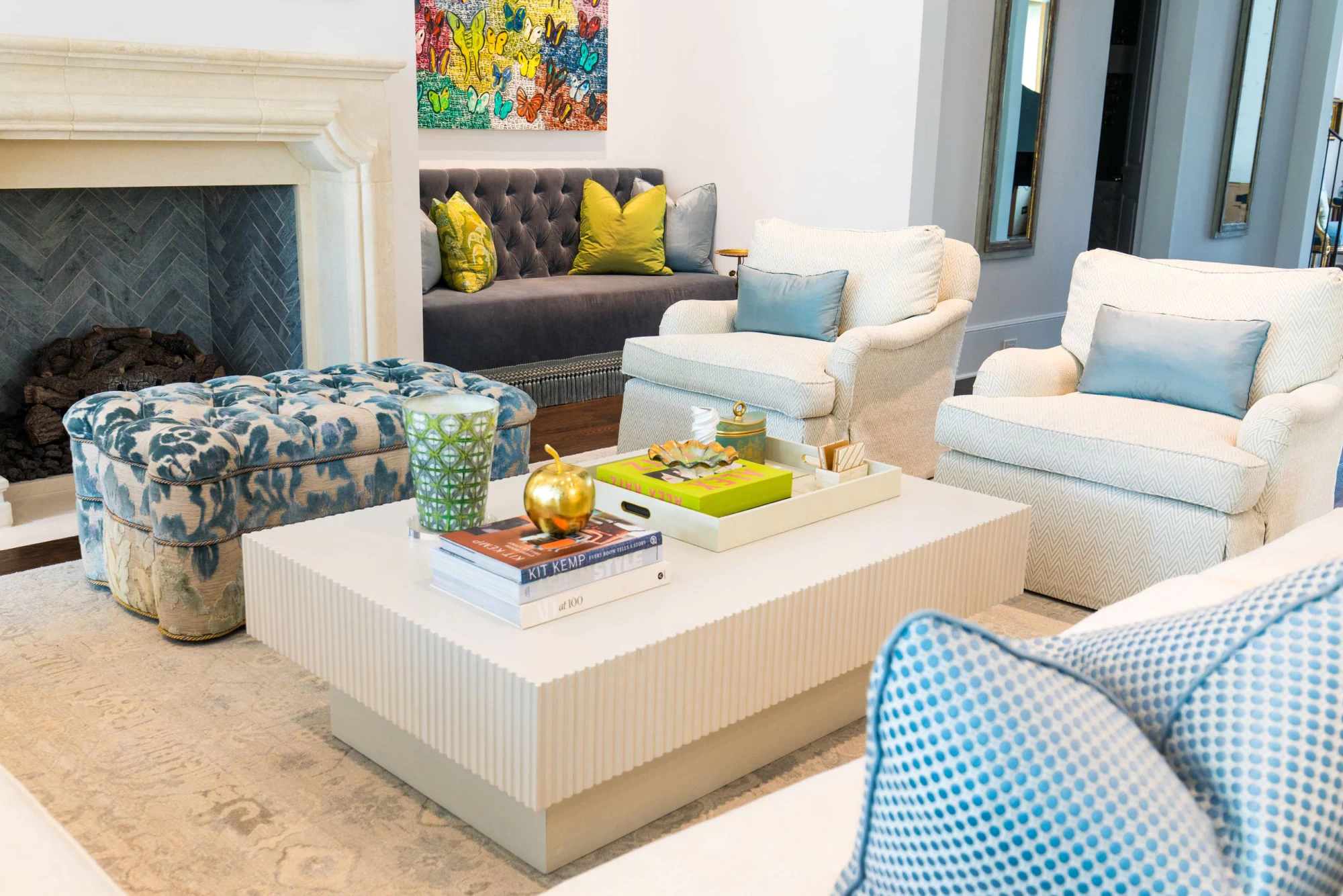 Custom classic banquette and vintage-inspired chairs