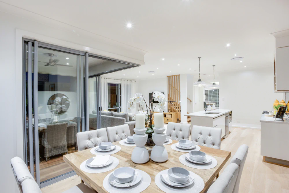 Dining room with upholstered chairs