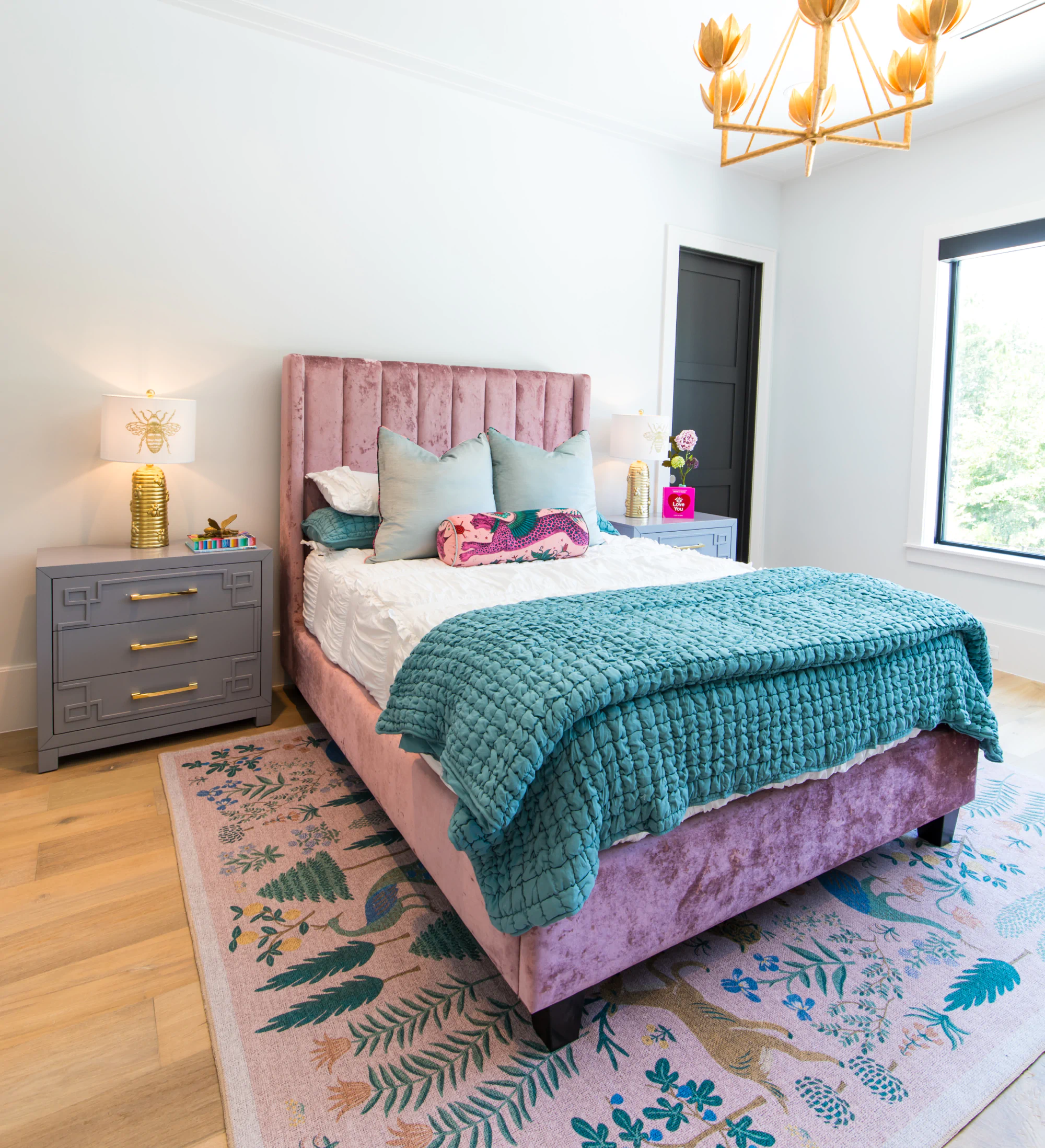 Custom pink upholstered bed frame