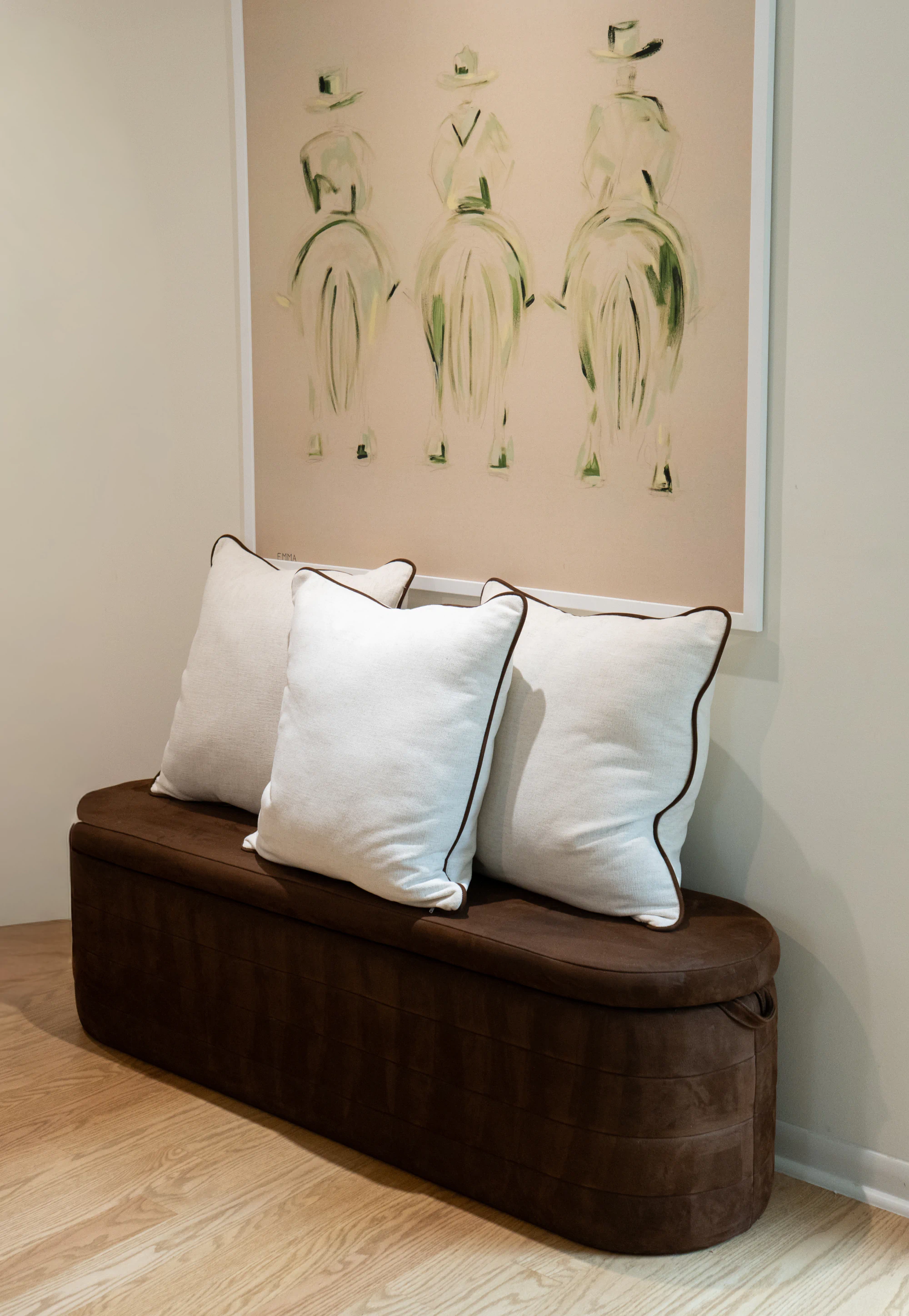 Custom ottoman made by Living Designs Furniture in a chocolate brown
