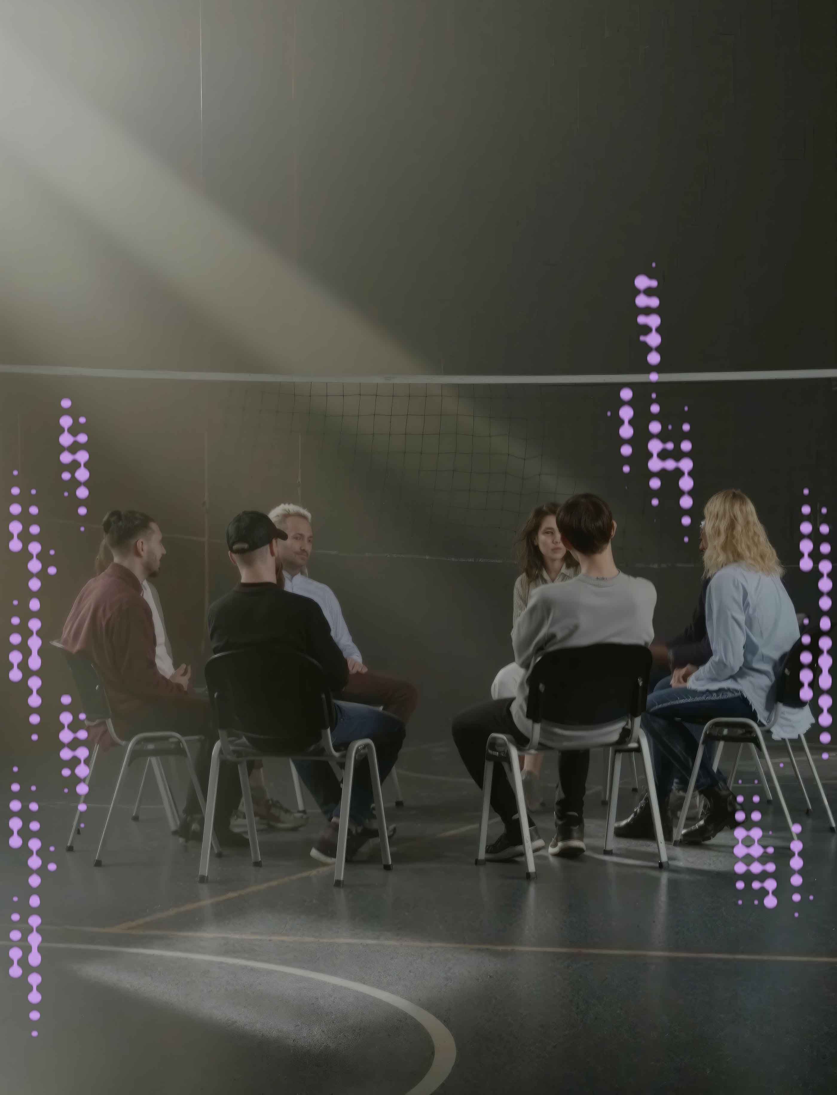 A group of people have a wellness session in a gym