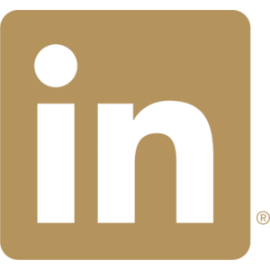 A gold square containing the word "in"