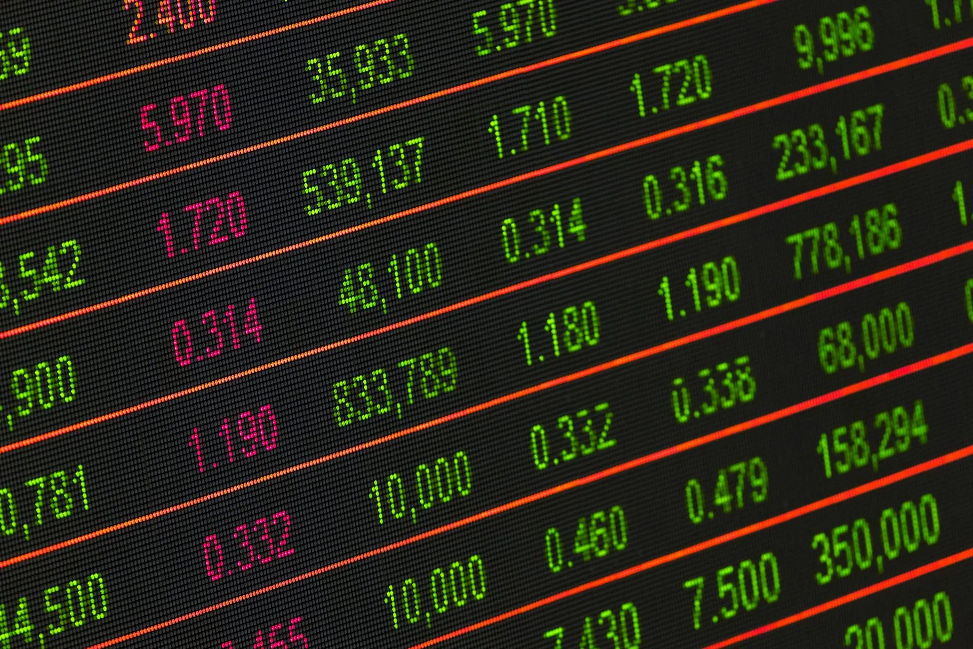 Stock market boards with prices
