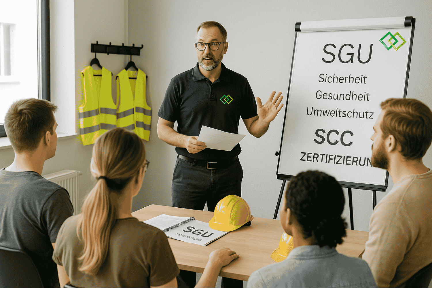 Schulungsraum mit 4 Personen und Dozent. SCC Schulung
