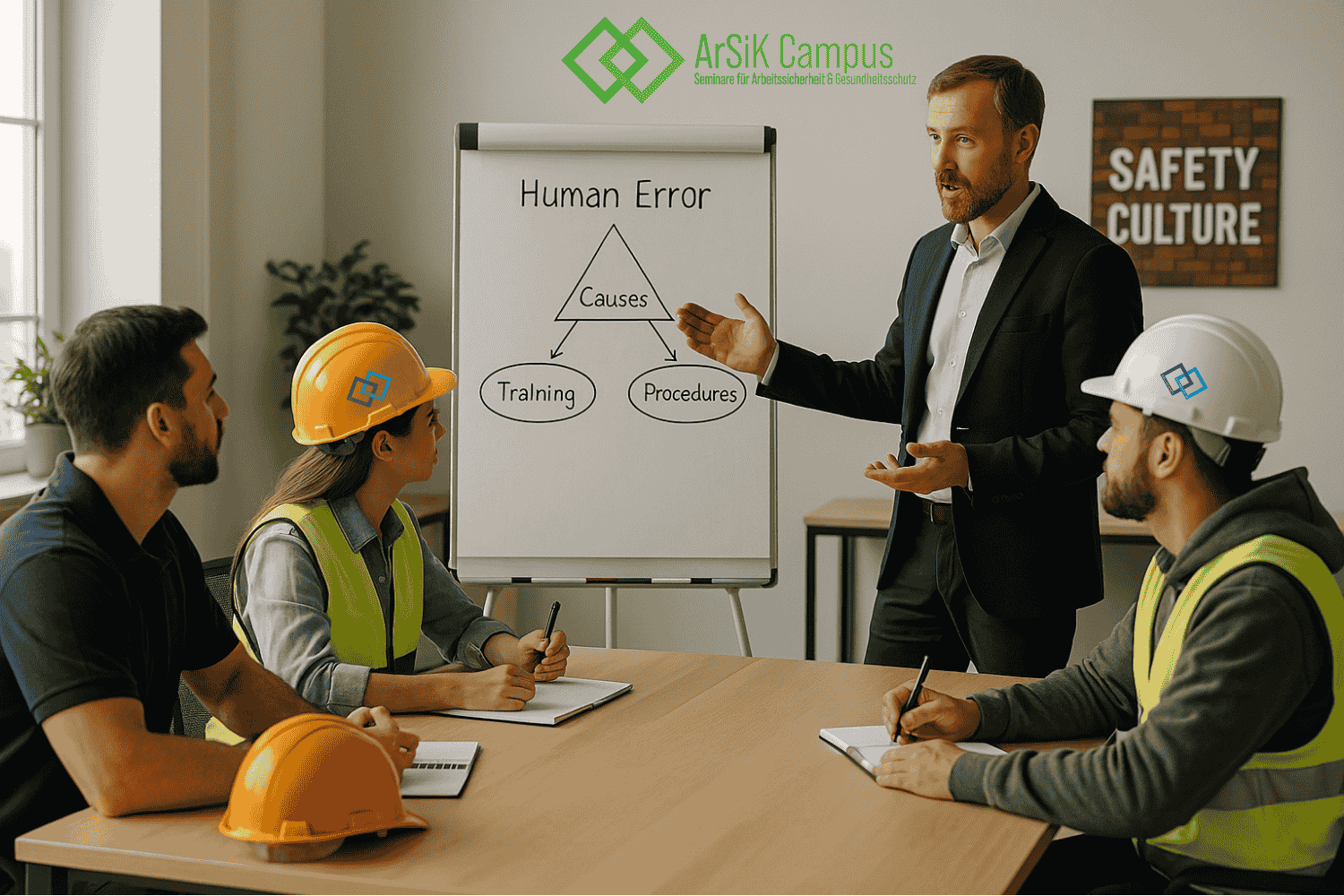 4 Personen im Schulungsraum zum Thema Human Performance