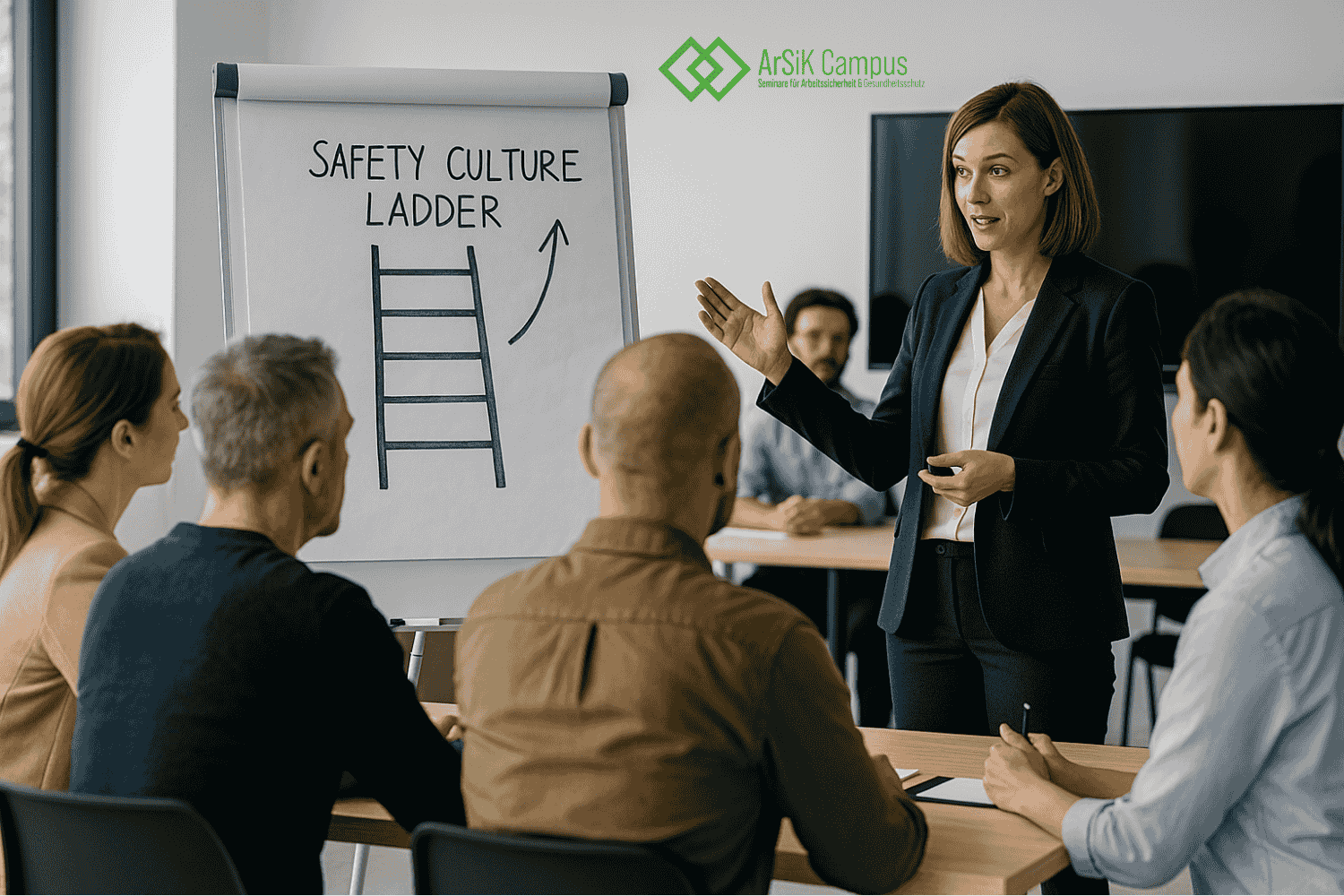 Safety Cultue Ladder Training in einem Besprechungsraum mit Flipchart