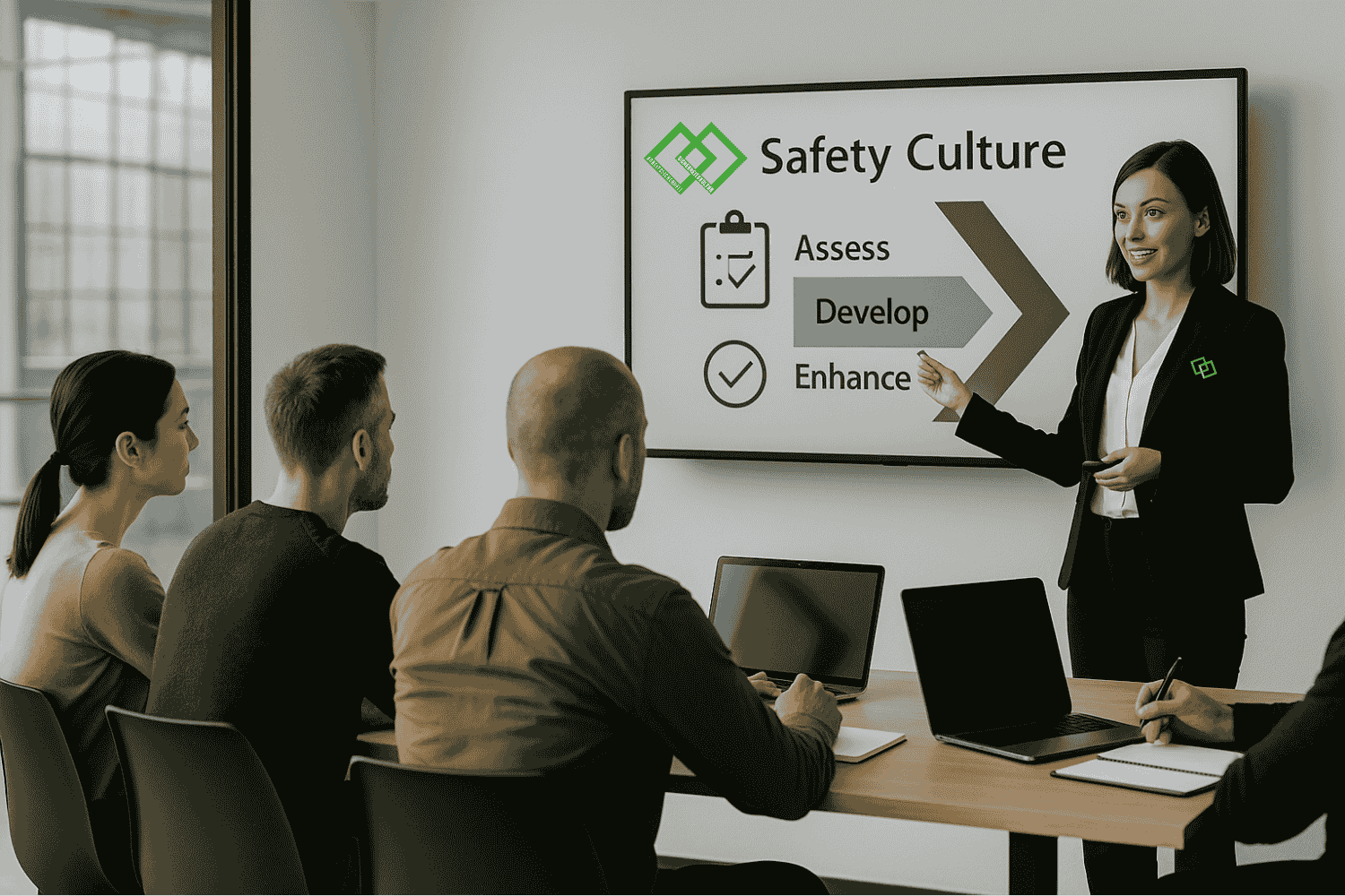 3 Personen die geschult werden in SCL für interne Auditoren