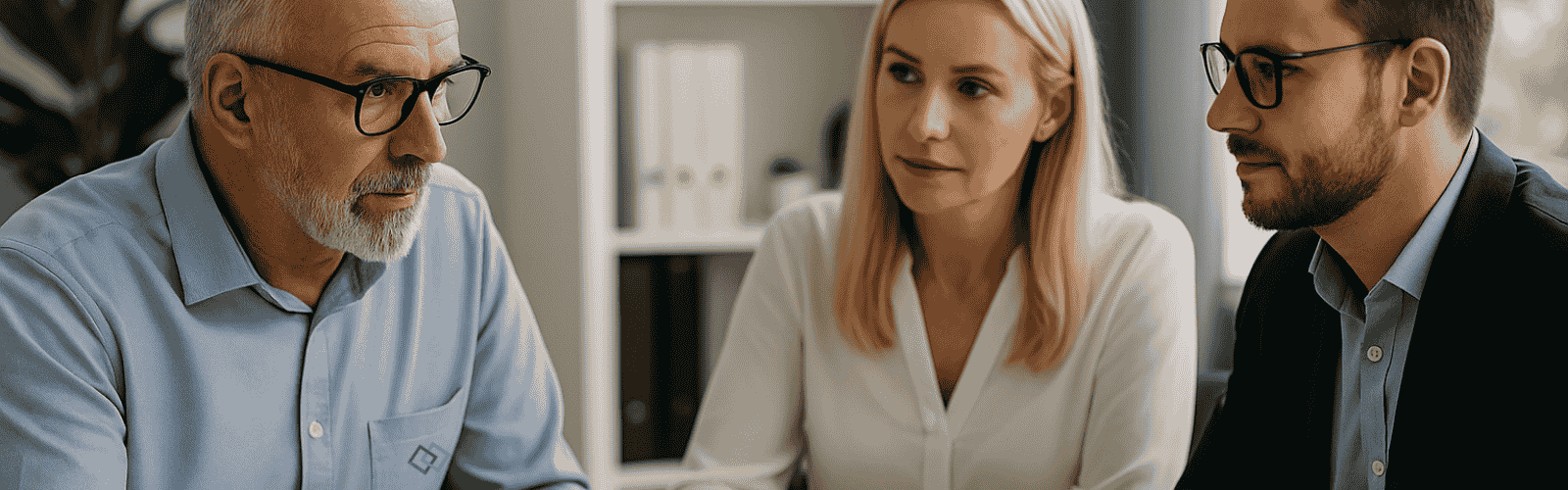 3 Personen am Tisch und lasssen sich von einen ArSiK Mitarbeiter gerade beraten