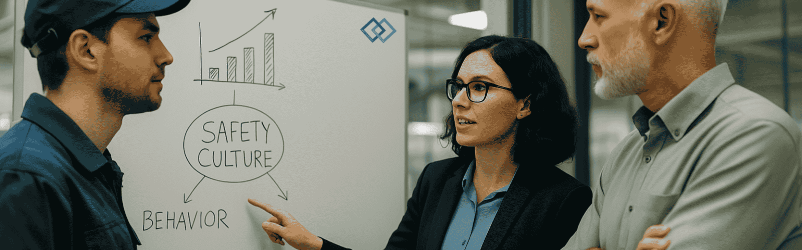 3 Personen bei einer Auditierung zur Arbeitssicherheitskultur