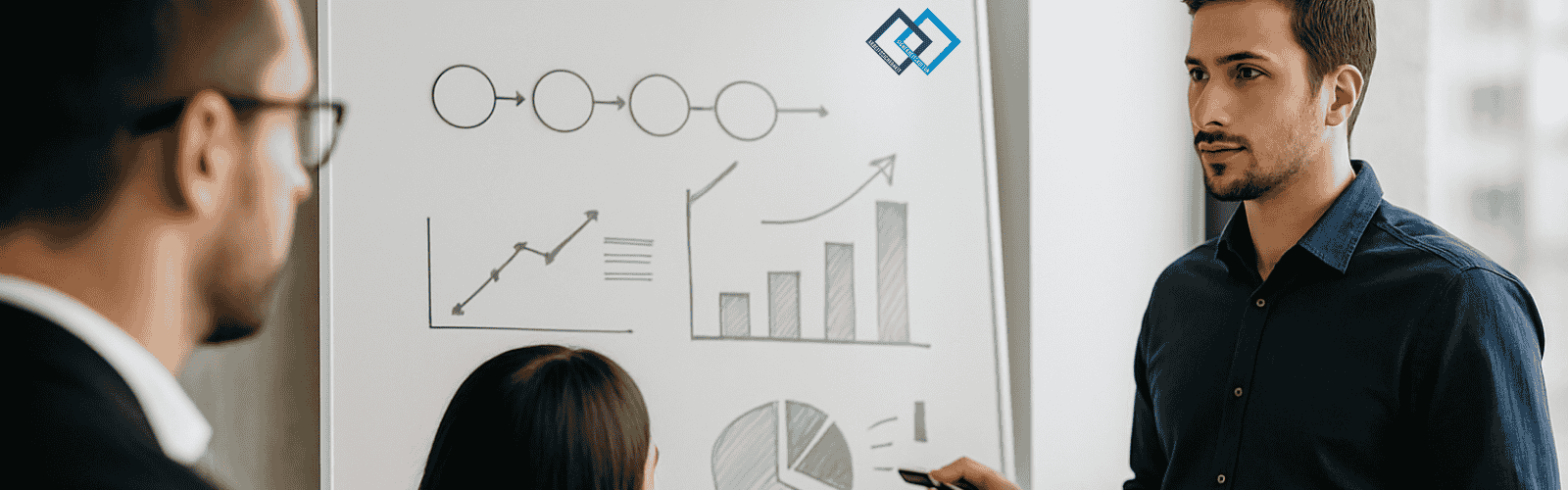 3 Personen die über die Reifegradbewertung im Arbeitsschutz sprechen in einem Meetingraum