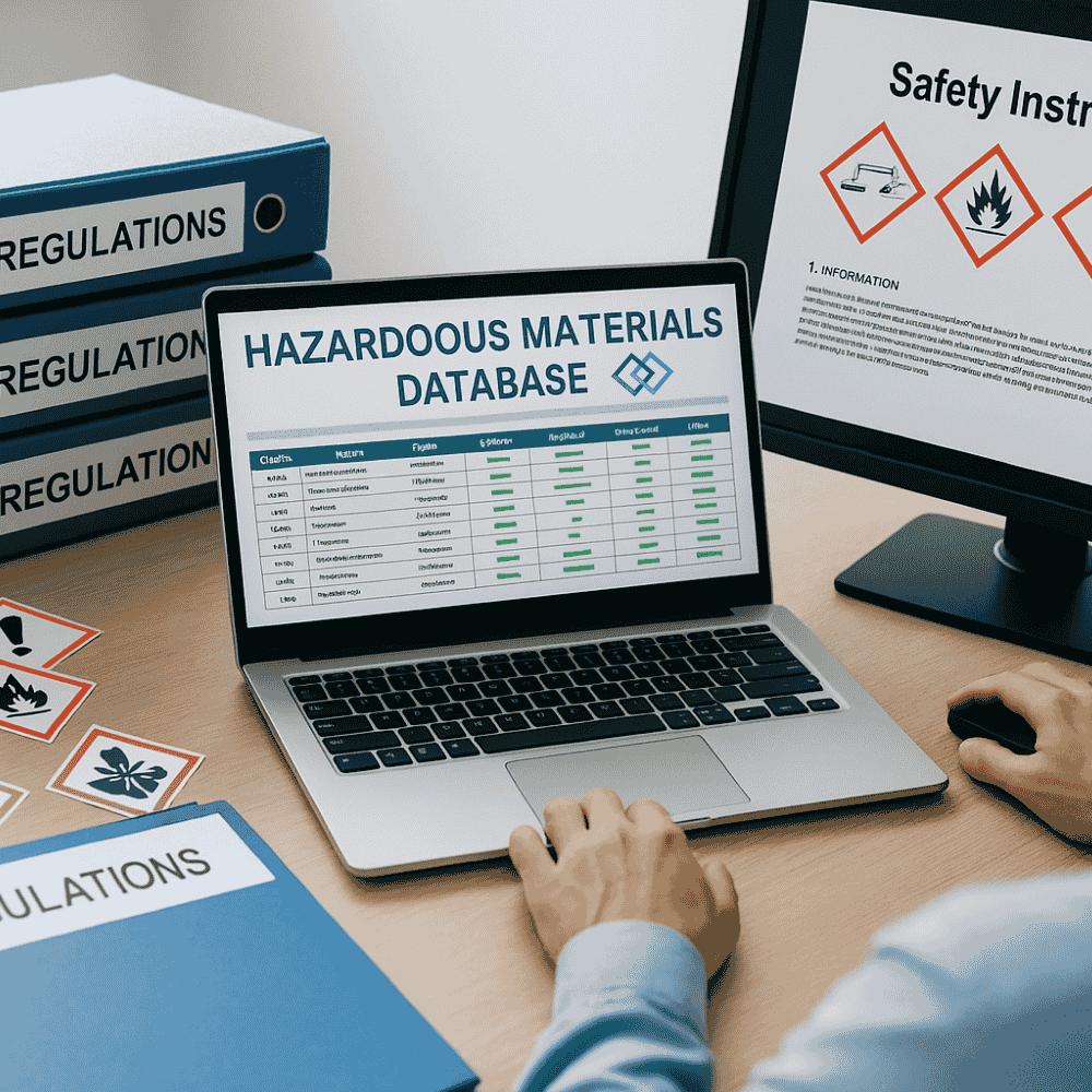 Arbeitsplatz ArSiK Consulting Gefahrstoffe werden rechtssicher dokumentiert in einer Datenbank. Es ist ein Laptop und ein Bildschirm zu sehen.