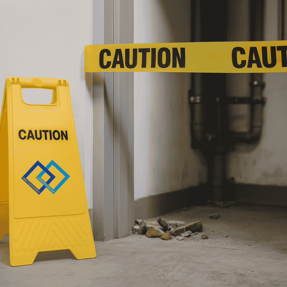 Absicherung einer Gefahrenstelle mit gelben Flatterband