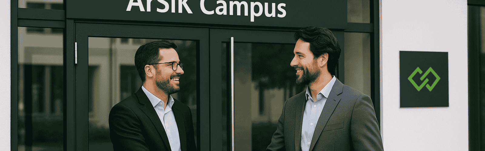 2 Personen vor dem ArSiK Campus Gebäude