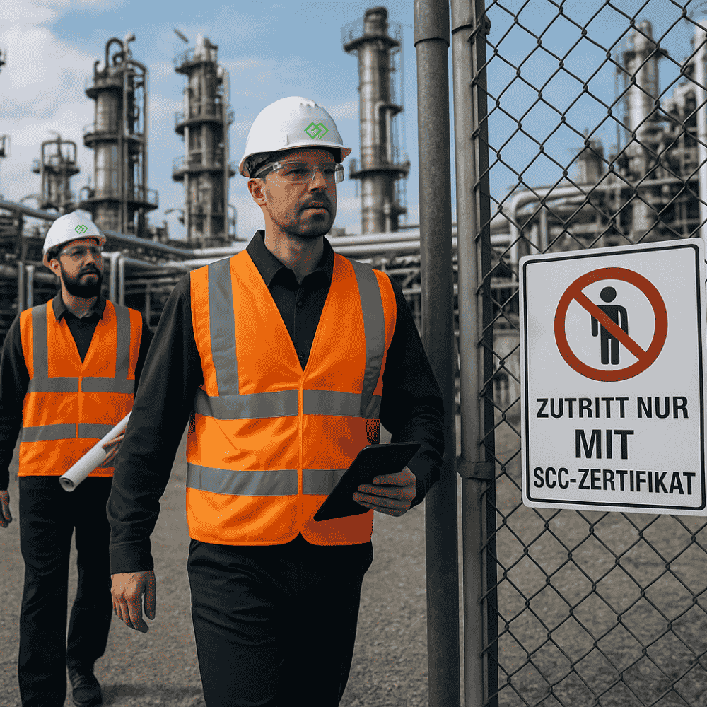 2 Personen am Zaun, wo Zutritt nur mit SCC Zertifikat erlaubt ist