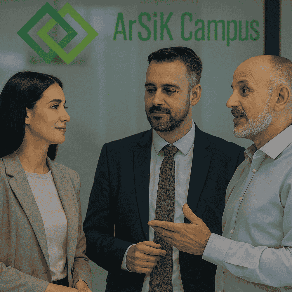 Besprechungsraum von ArSiK Campus mit 3 Personen 