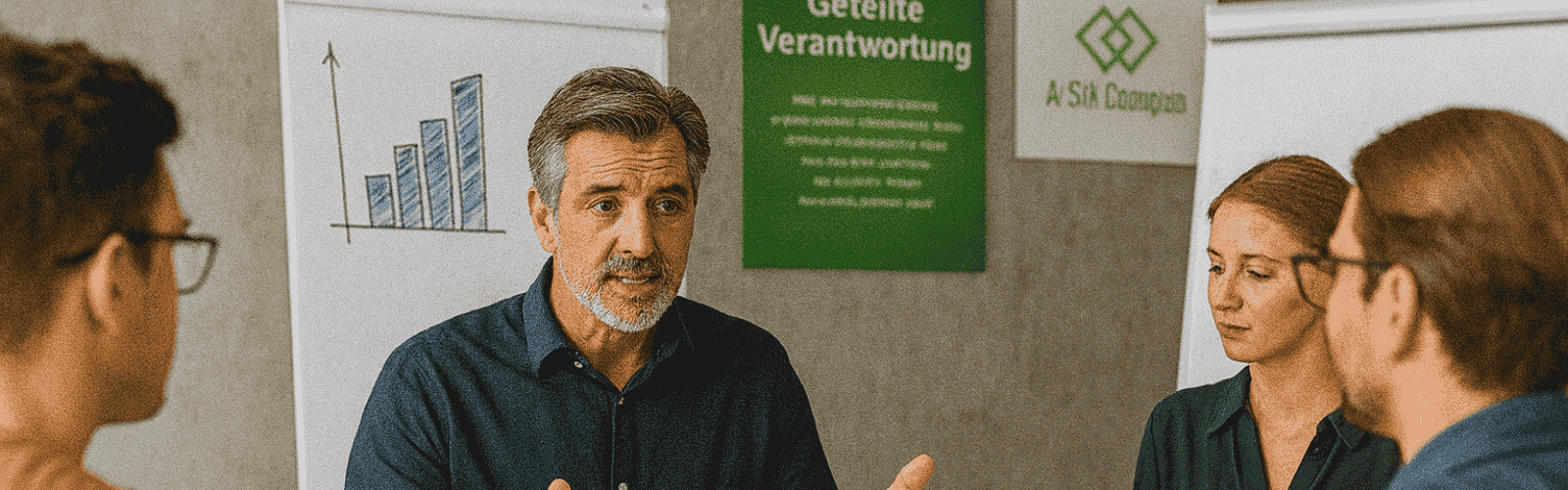 4 Personen im Schulungsraum in einer warmen Umgebung