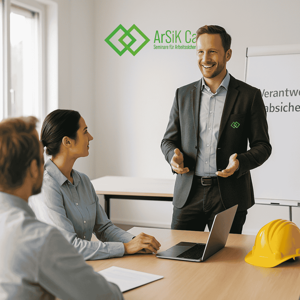 Schulungsraum mit 3 Personen zum Thema Haftung und Verantwortung im Arbeisschutz