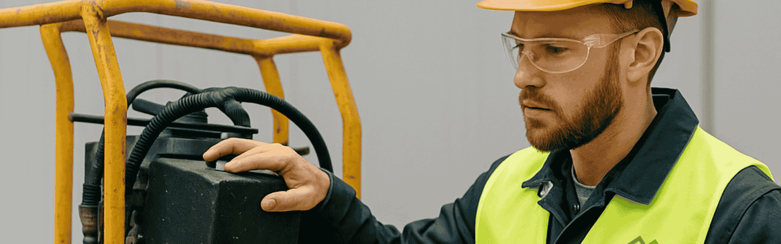 HUbarbeitsbühne mit einer Person die gerade die Hubarbeitsbühne bedient