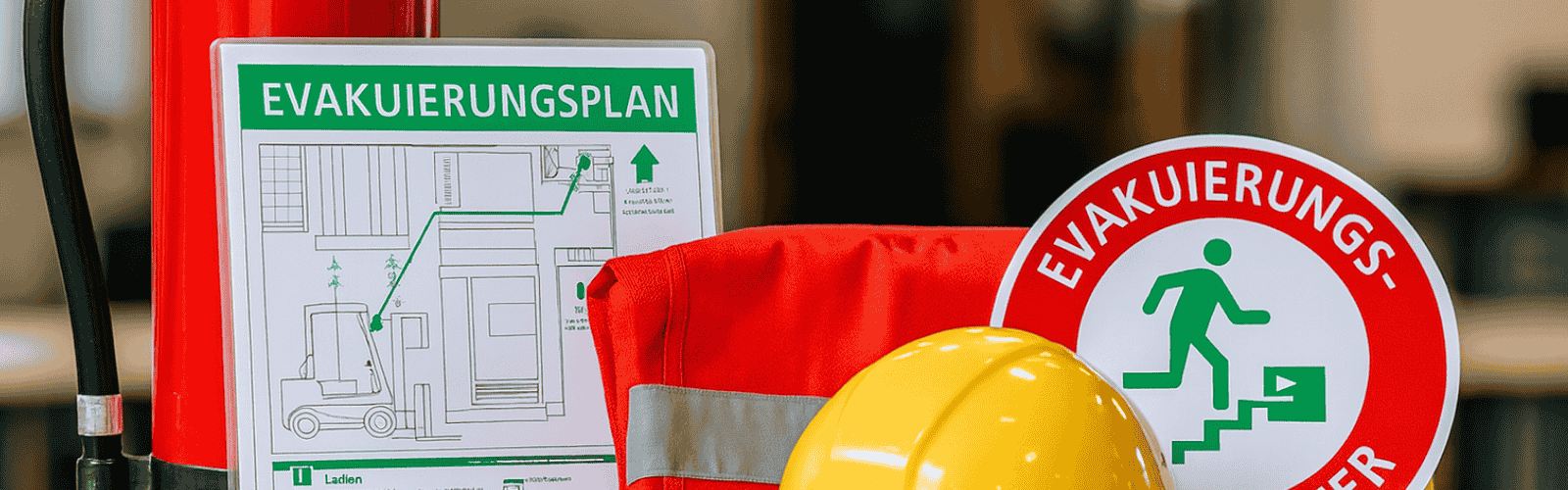 Branschutzplan, Feuerlöscher und Helm