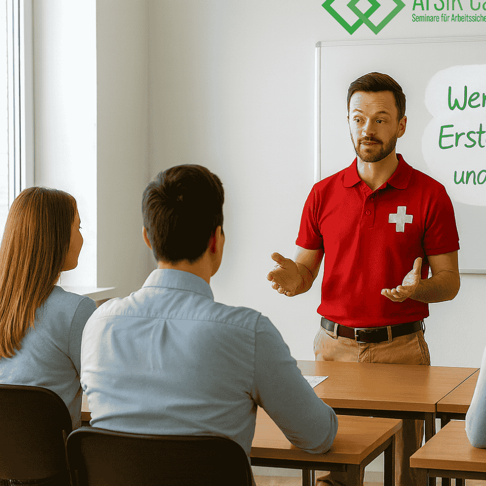 Schulungsraum ArSiK Campus für Erste Hilfe Schulung mt ieinem Whiteboard