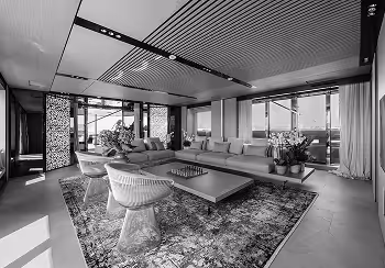 interior fit out of a luxury yacht featuring custom made designer furniture