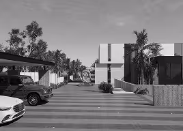 interior fit out of a villa's lobby featuring travertine stone and a grand staircase