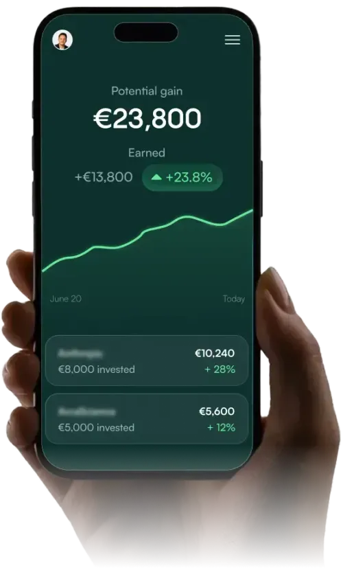 Akka App Startseite mit Investitionsmöglichkeiten und Events