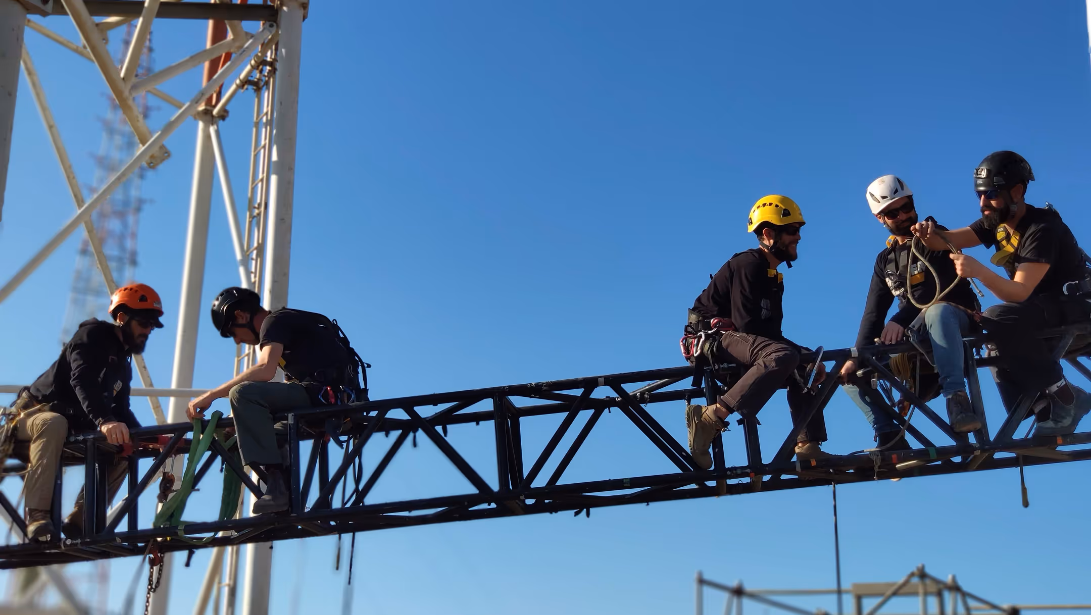 A picture of RescueOne team on a structure