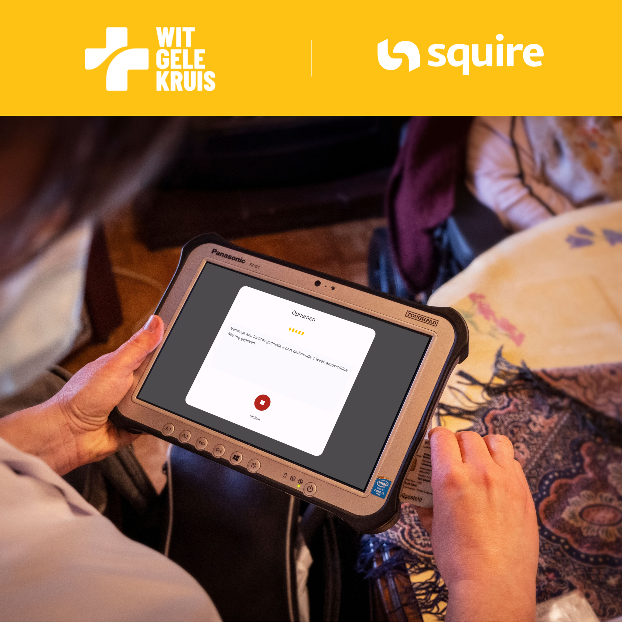 Häusliche Pflegekräfte beim Wit-Gele Kruis sprechen mit der KI von Squire, um Verwaltungsaufwand zu reduzieren