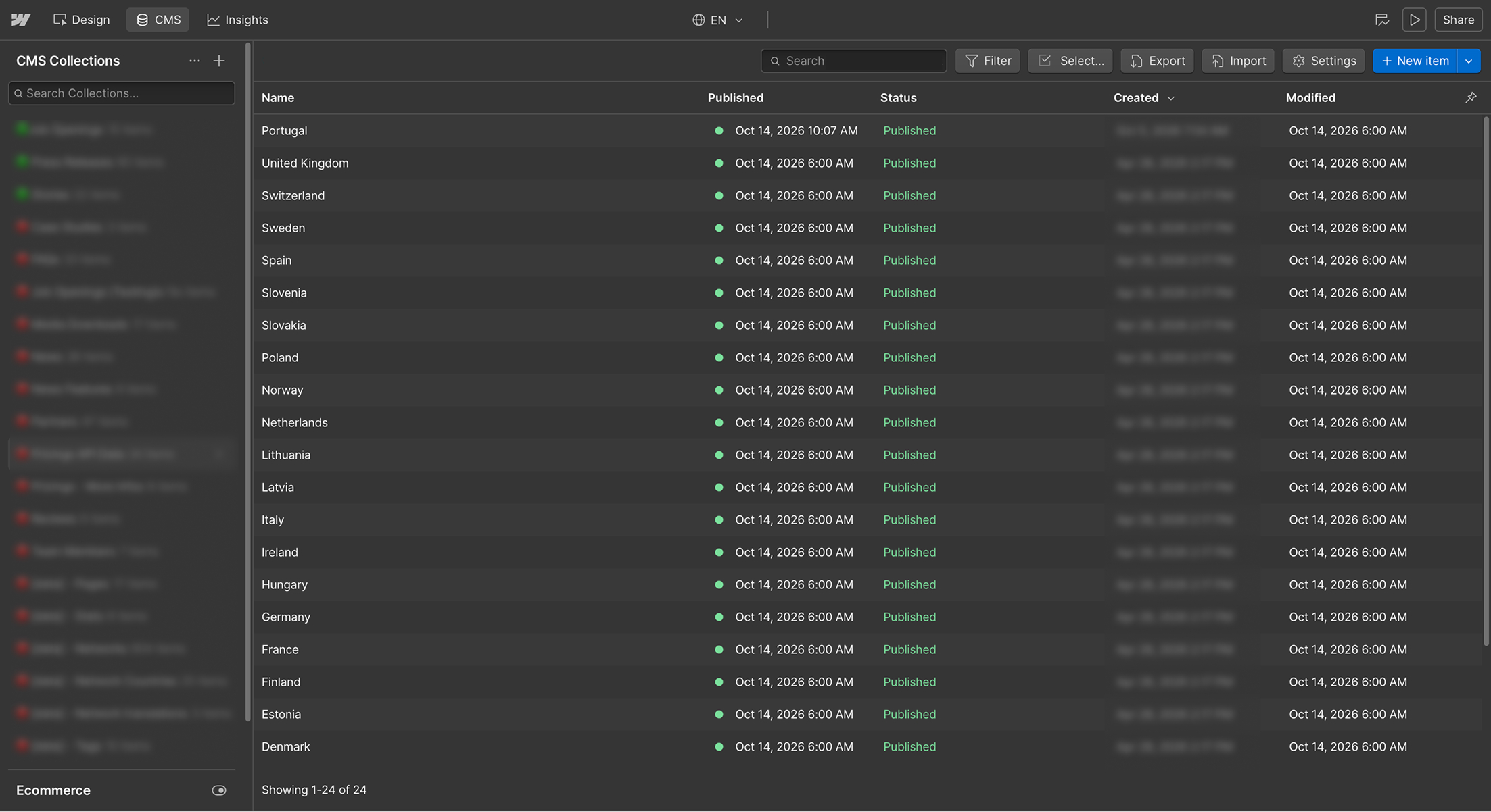 Screenshot IONITY Webflow CMS