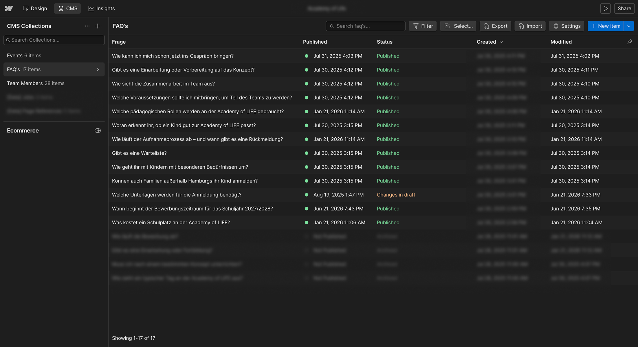 Academy of LIFE Webflow CMS